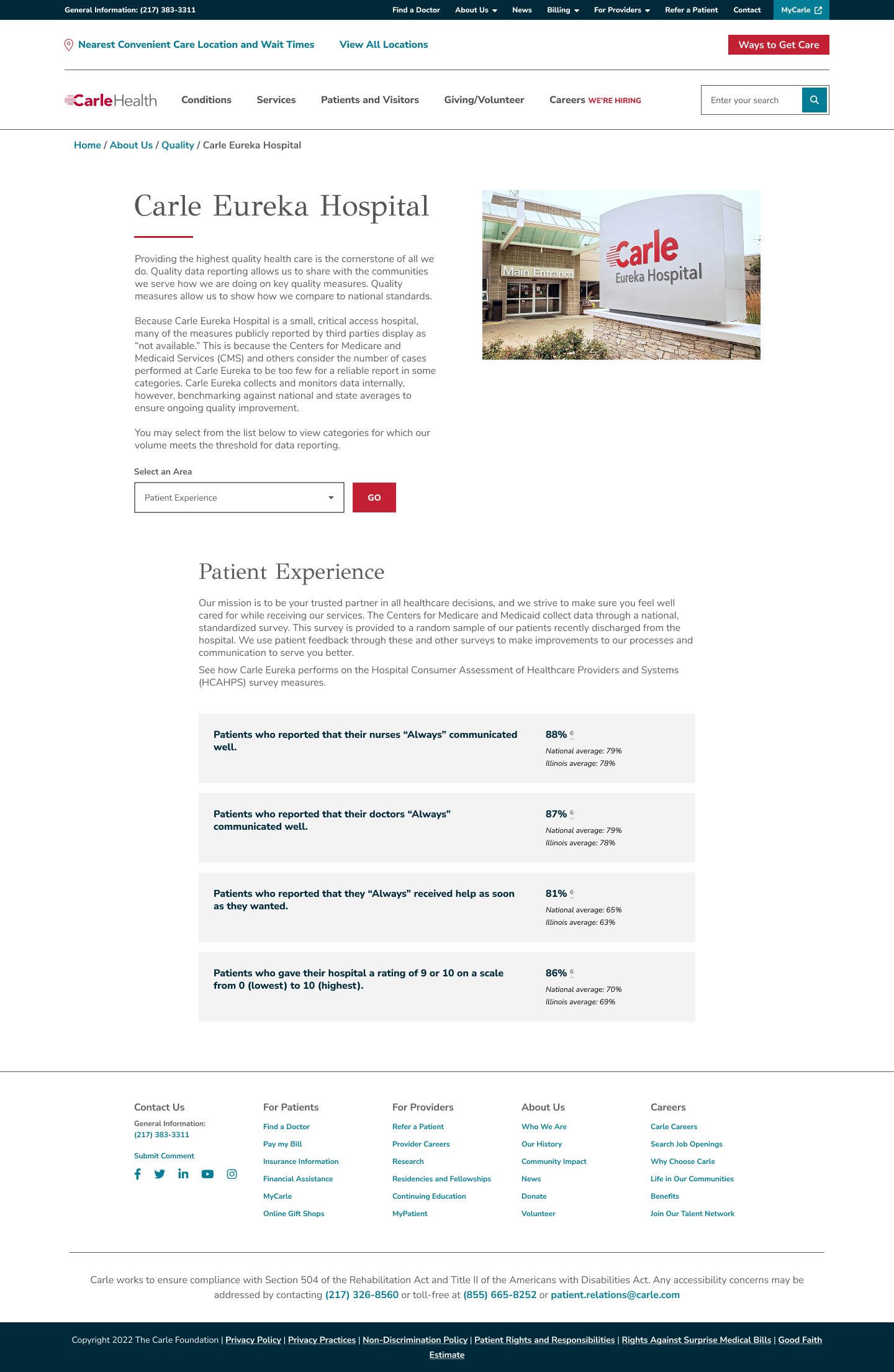 Carle Eureka Hospital Patient Experience Webpage Hero