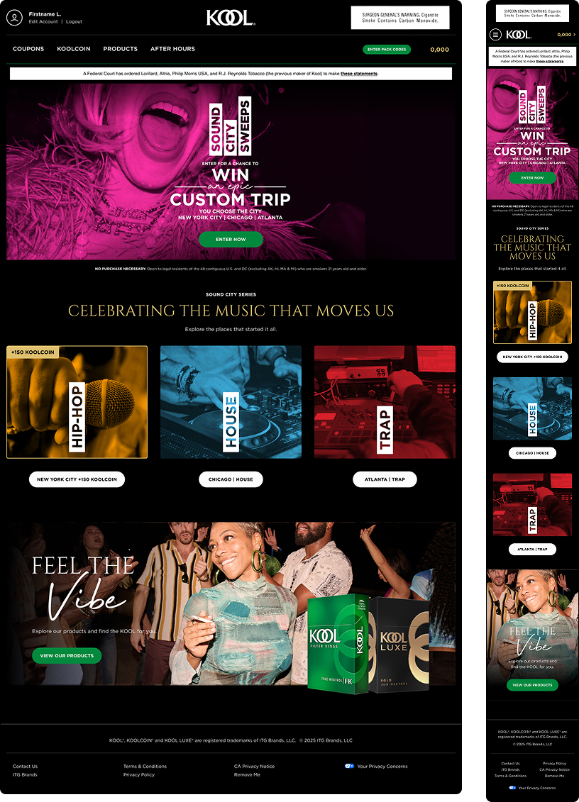 KOOL Sound City Sweeps webpage
